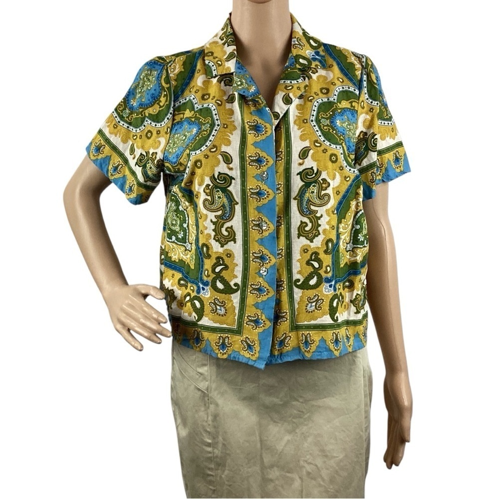 Haute Hippie Style Linen Blend Paisley Button Front Shirt Multicolor M